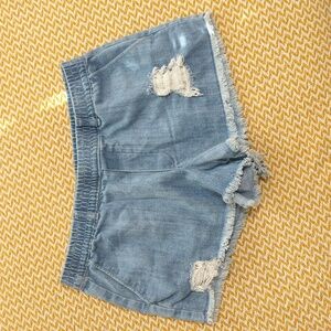 Aerie Distressed Lace Casual Blue Raw Hem‎ Shorts